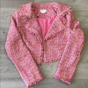 Cropped tweed jacket with frayed edges